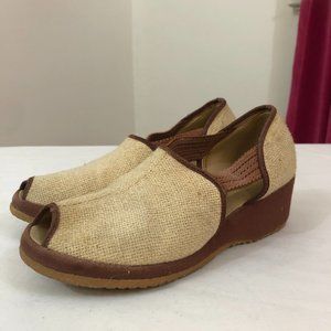 Vintage 1950s/60s Canvas Peep Toe Wedges Sun-Steps Size 7/7.5